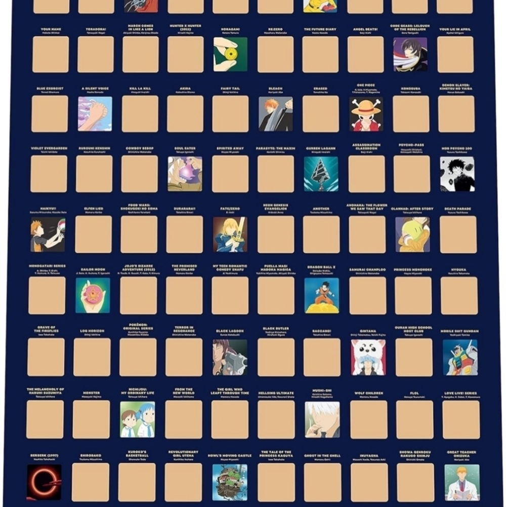 Top 100 Anime Scratch-Off Poster - Enno Vatti Top Animes of All Time- Wall Art - Picture 2 of 6
